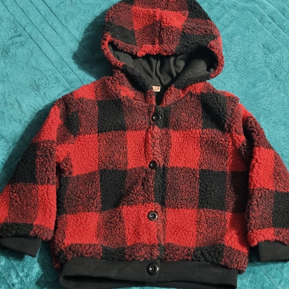 Buffalo Plaid Checkered Sherpa Button Up Jacket, 24 Months Unisex - Picture 1 of 7